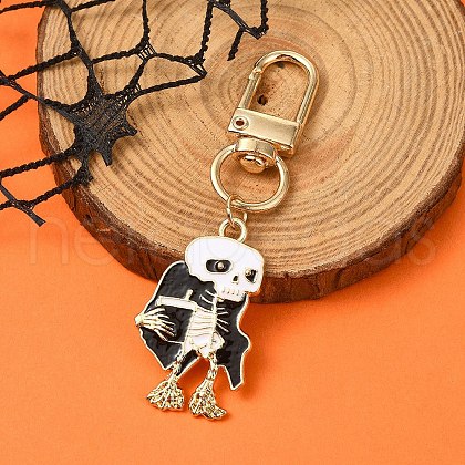 Halloween Skeleton Alloy Enamel Pendant Decoration HJEW-YW00033-06-1