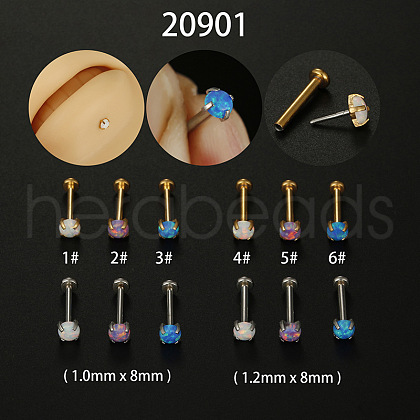 Stainless Steel & Synthetic Opal Threadless Labrets WG3C897-04-1