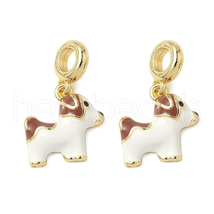 Brass White Enamel Puppy European Dangle Charms KK-K293-45G-1