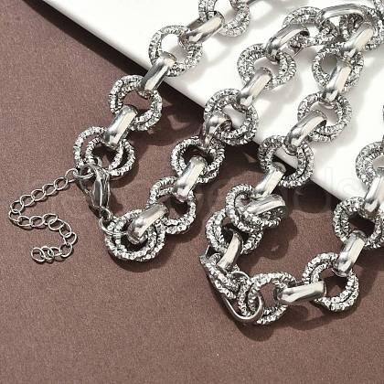 304 Stainless Steel Textured Double Ring Link Chain Necklaces NJEW-S453-02P-B-1
