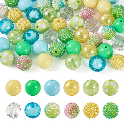 60Pcs 12 Styles Round Opaque & & Bubblegum & Transparent & AB Color & Crackle Round Acrylic Beads DIY-TA0004-95-1