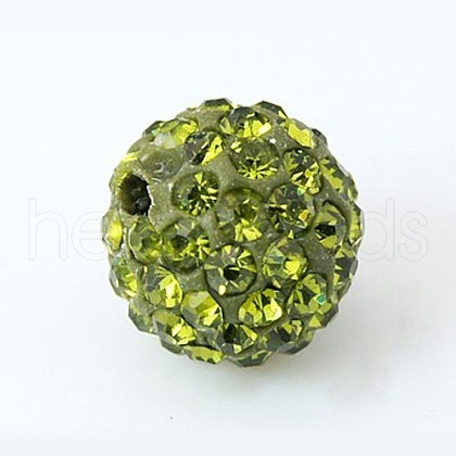 Grade A Round Olivine Pave Disco Ball Beads X-RB-H258-10MM-228-1