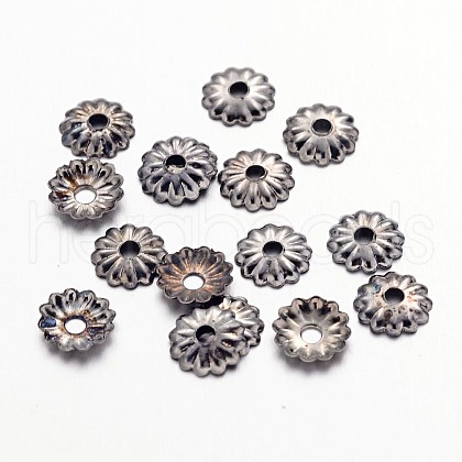 Black Iron Flower Bead Caps X-IFIN-D023-B-1