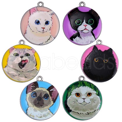 18Pcs 6 Style Printed Alloy Pendants ENAM-SZ0004-08-1