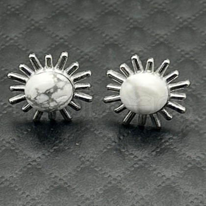 Alloy Natural Tiger Eye Flower Stud Earrings OL8231-7-1