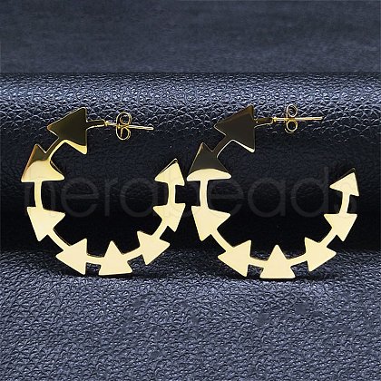 304 Stainless Steel C-Shaped with Triangle Stud Earrings EJEW-M100-01G-1