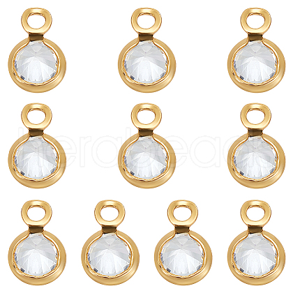 10Pcs Brass Edge & Loop Micro Pave Clear Cubic Zirconia Charms KK-LP0001-33-1