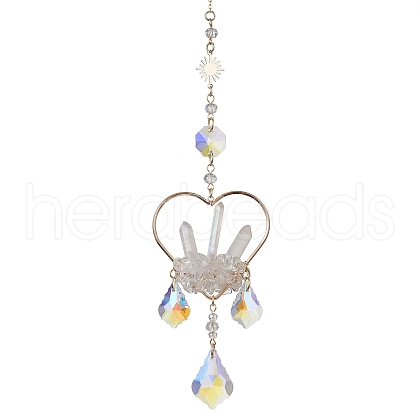 Natural Quartz Crystal Wrapped Heart Hanging Ornaments HJEW-JM01614-04-1