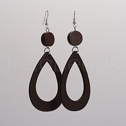 Trendy Teardrop Wood Dangle Earrings EJEW-F0090-07D-1