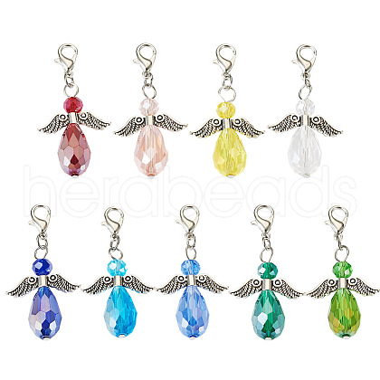 Angel Glass & Alloy Pendant Decoration HJEW-TAC0055-1