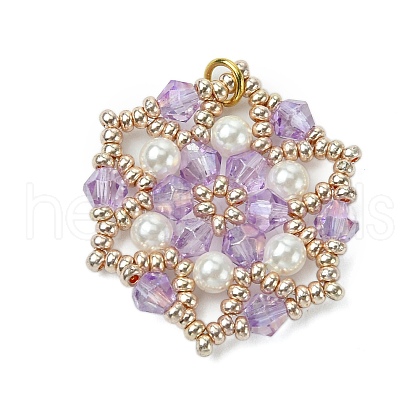 Glass Seed Beaded Flower Pendants PALLOY-MZ00513-02-1