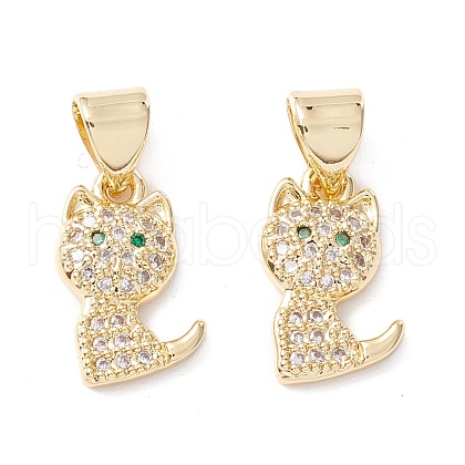 Brass Micro Pave Clear Cubic Zirconia Pendants KK-D067-13G-RS-1