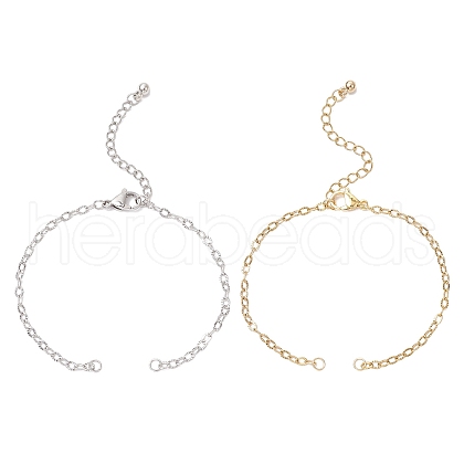 2Pcs 2 Colors 304 Stainless Steel Textured Cable Chain Bracelet Making AJEW-JB01342-1