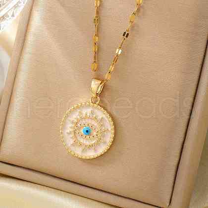 Elegant Vintage Brass Pave Clear Cubic Zirconia and White Enamel Evil Eye Pendant Necklaces for Women BR0167-1-1