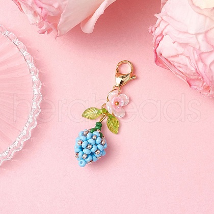 Flower Bud Glass Pearl & Seed Beads Pendant Decorations HJEW-MZ00275-02-1