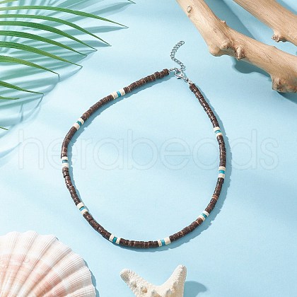 Natural Coconut Heishi Beaded Necklaces NJEW-JN05308-01-1