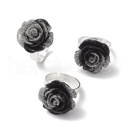 Glitter Powder Rose Resin Finger Rings RJEW-JR00731-03-1