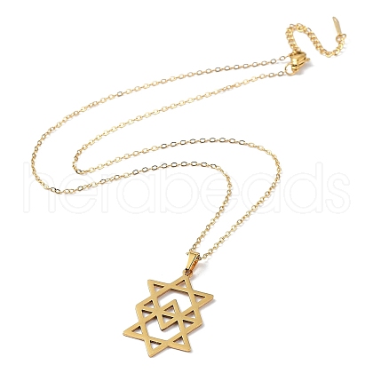 201 Stainless Steel David Star Pendant Necklace with Cable Chains NJEW-Q317-07G-1