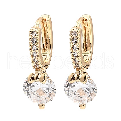 Brass with Cubic Zirconia Dangle Hoop Earrings EJEW-G362-06KCG-1