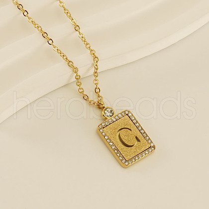 304 Stainless Steel Micro Pave Clear Cubic Zirconia Rectangle with Hollow Letter Pendant Necklaces FS-WGAE794-06-1