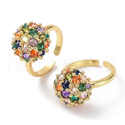 Colorful Cubic Zirconia Flat Round Open Cuff Rings RJEW-B044-04G-1