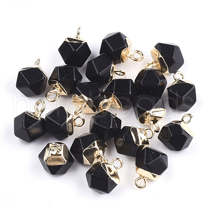 Electroplate Synthetic Black Stone Star Cut Round Charms G-S344-08A-1