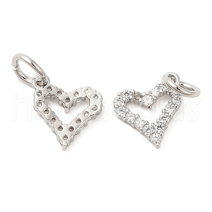 Rack Plating Brass Micro Pave Clear Cubic Zirconia Heart Charms KK-Z026-16P-1