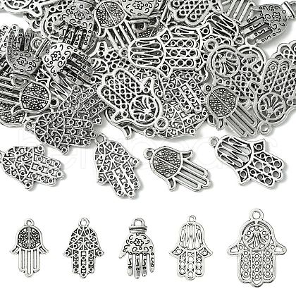 50Pcs 5 Styles Tibetan Style Alloy Pendants TIBEP-YW0001-79-1