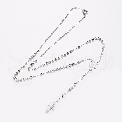 Non-Tarnish 304 Stainless Steel Rosary Bead Necklaces X-NJEW-I205-14P-1