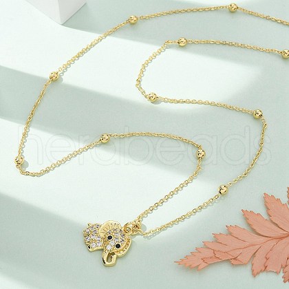 Brass Micro Pave Clear Cubic Zirconia Pendant Necklaces for Women NJEW-M084-02G-04-1