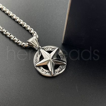 Vintage Stainless Steel Ppentagram Star Pendant Necklaces for Men GG7947-1