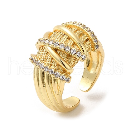 Rack Plating Real 18K Gold Plated Brass Criss Cross Open Cuff Rings RJEW-B048-05G-1