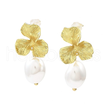 Flower Brass Stud Earrings EJEW-L270-011G-1