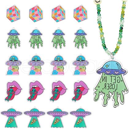 CHGCRAFT 20Pcs 5 Style Alien Theme Colorful Acrylic Pendants FIND-CA0006-56-1