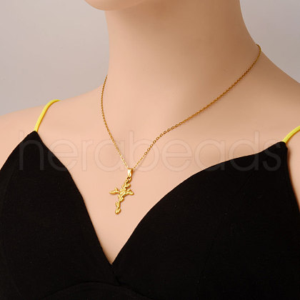 Stainless Steel Rose Flower Cross Pendant Necklaces for Women VU6058-2-1