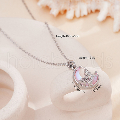 Brass Crystal Rhinestone & Resin Butterfly Moon Pendant Necklaces for Women FS-WG063FB-10-1
