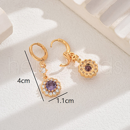 Vintage Brass Cubic Zirconia Flower Hoop Earrings LQ5612-2-1