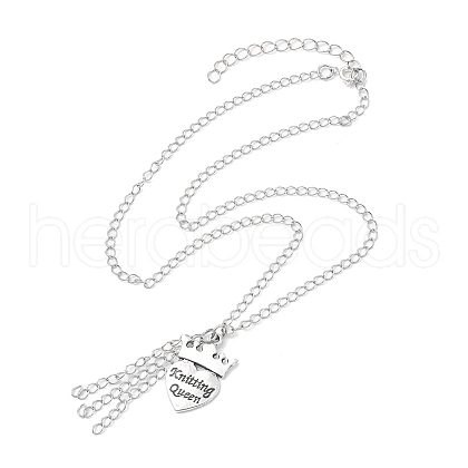 Alloy Crown with Heart Carved Word Knitting Queen Pendant Necklace NJEW-JN04696-1
