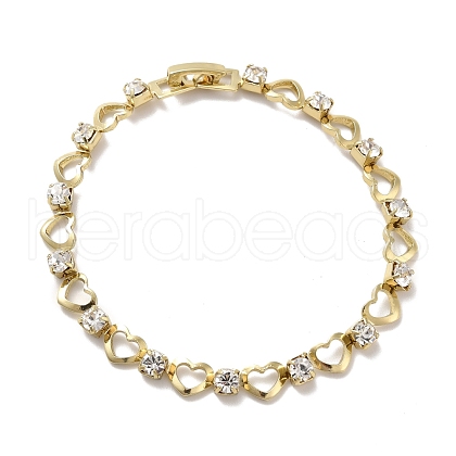 Rack Plating Iron Heart & Square Link Chains Bracelet with Cubic Zirconia BJEW-I300-02G-1