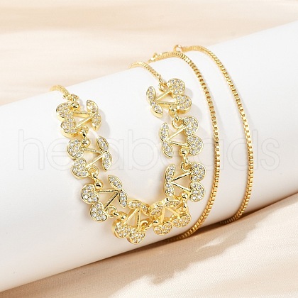 Brass Micro Pave Clear Cubic Zirconia Fruit Bib Necklaces NJEW-F342-01B-G-1