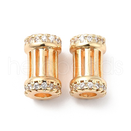 Rack Plating Brass Micro Pave Clear Cubic Zirconia Column Beads KK-D075-02KCG-1