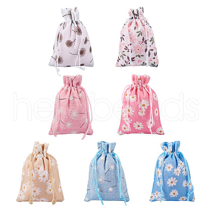  18pcs 6 colors Burlap Packing Pouches Drawstring Bags ABAG-TA0001-20-1