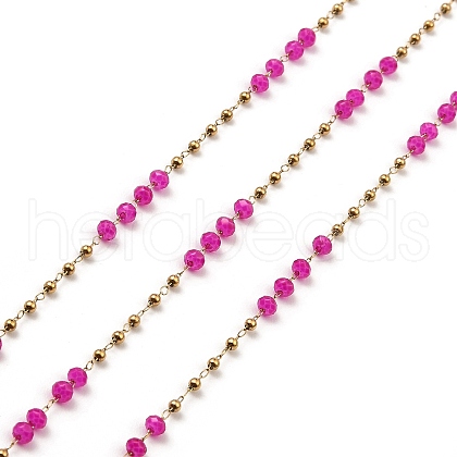 Rondelle Glass Beaded Link Chains CHS-G028-07G-03-1
