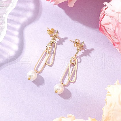 304 Stainless Steel Glass Star with Round Dangle Stud Earrings EJEW-JE06481-02-1