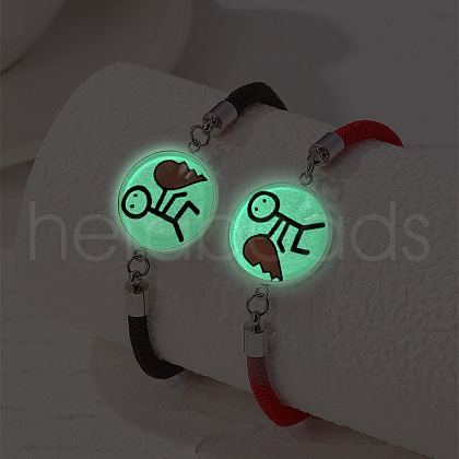 2Pcs Luminous Alloy Glass Flat Round Link Bracelets WG46F56-02-1