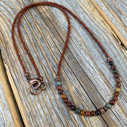 Round Synthetic Turquoise & Glass Seed Beaded Necklaces fow Men FS-WGBCB06-01-1
