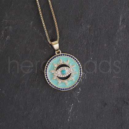 Brass Enamel Flat Round with Evil Eye Pendant Necklaces for Women FS-WG1D116-02-1