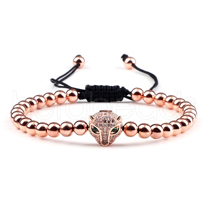 Adjustable Sweet and Cool Couples Brass Micro Pave Cubic Zirconia Leopard Braided Bead Bracelets for Women LY5940-4-1