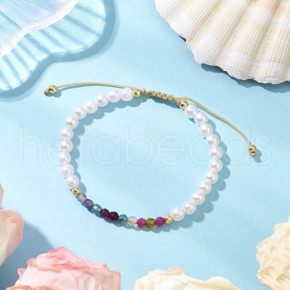 Natural Agate Adjustable Braided Beaded Bracelets BJEW-JB11669-03-1