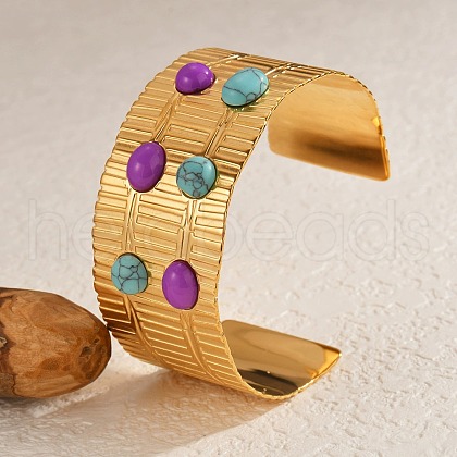 304 Stainless Steel Cuff Bangles for Women BJEW-Z109-05G-1